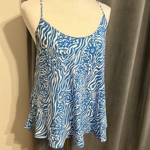 EUC Lilly Pulitzer Maisy Silk Racerback Camisole Solar Blue Night Swimming Top
